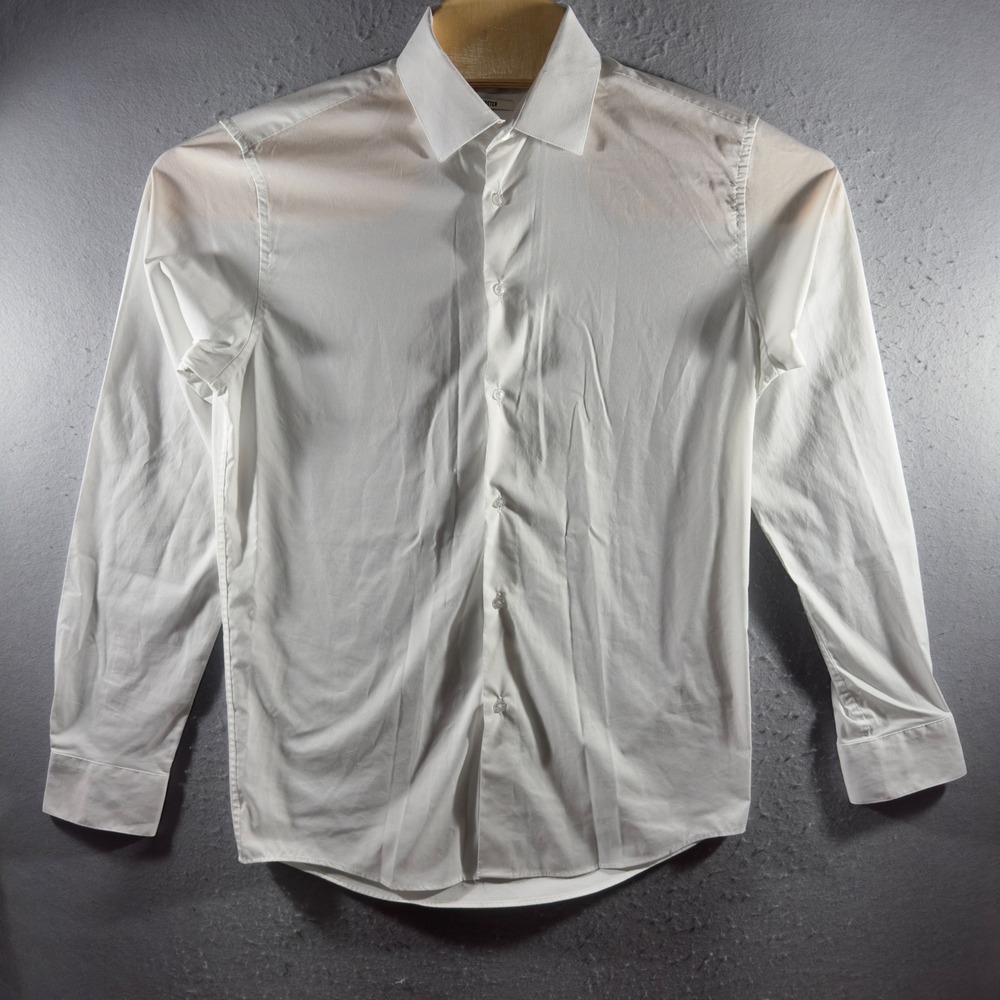 3129 | Lucky Brand Slim Fit Stretch Button Down Dress Shirt White Mens M
